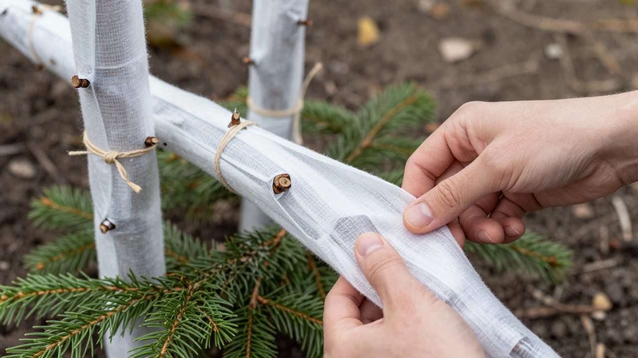 Демонстрация техники укрывания розы нетканым материалом перед зимой